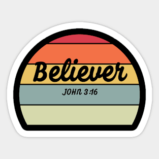 Believer, John 3:16, Christian, Quote Saying, Vintage Retro Sunset Sticker